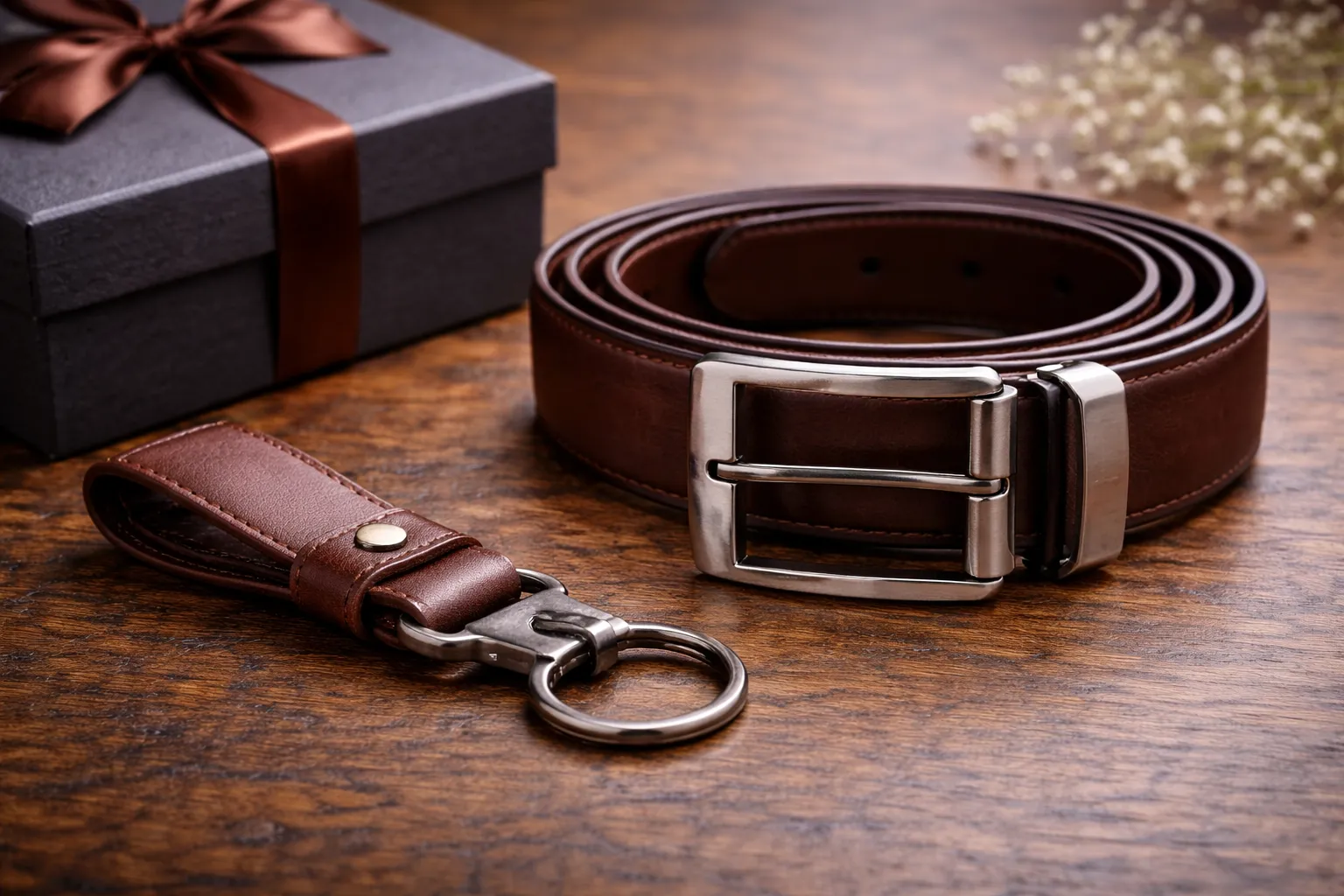 ست جاکلیدی و کمربند مردانه با طراحی هماهنگ و شیک، انتخابی مناسب برای کادو روز مرد